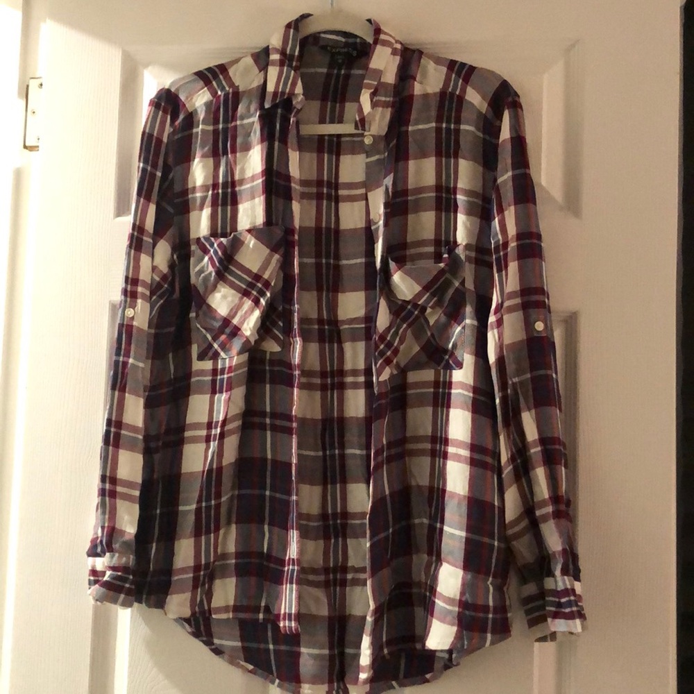 Express Plaid shirt-blue, red, white, purple- NWOT
